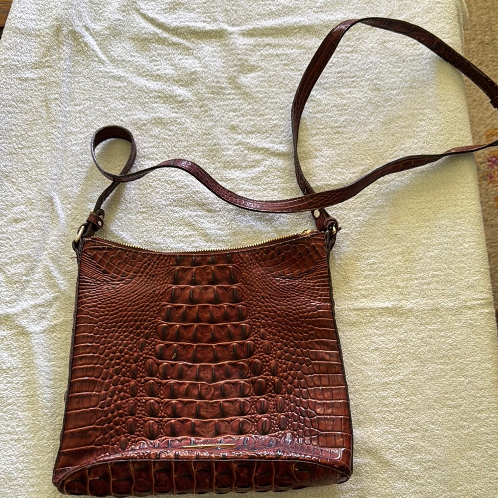 Brahmin Brown Crocodile Embossed Crossbody Bag